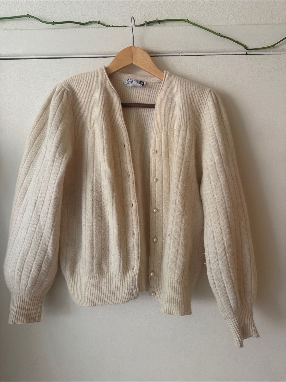 Soft Ivory Ribbed Button-Front Women's Cardigan